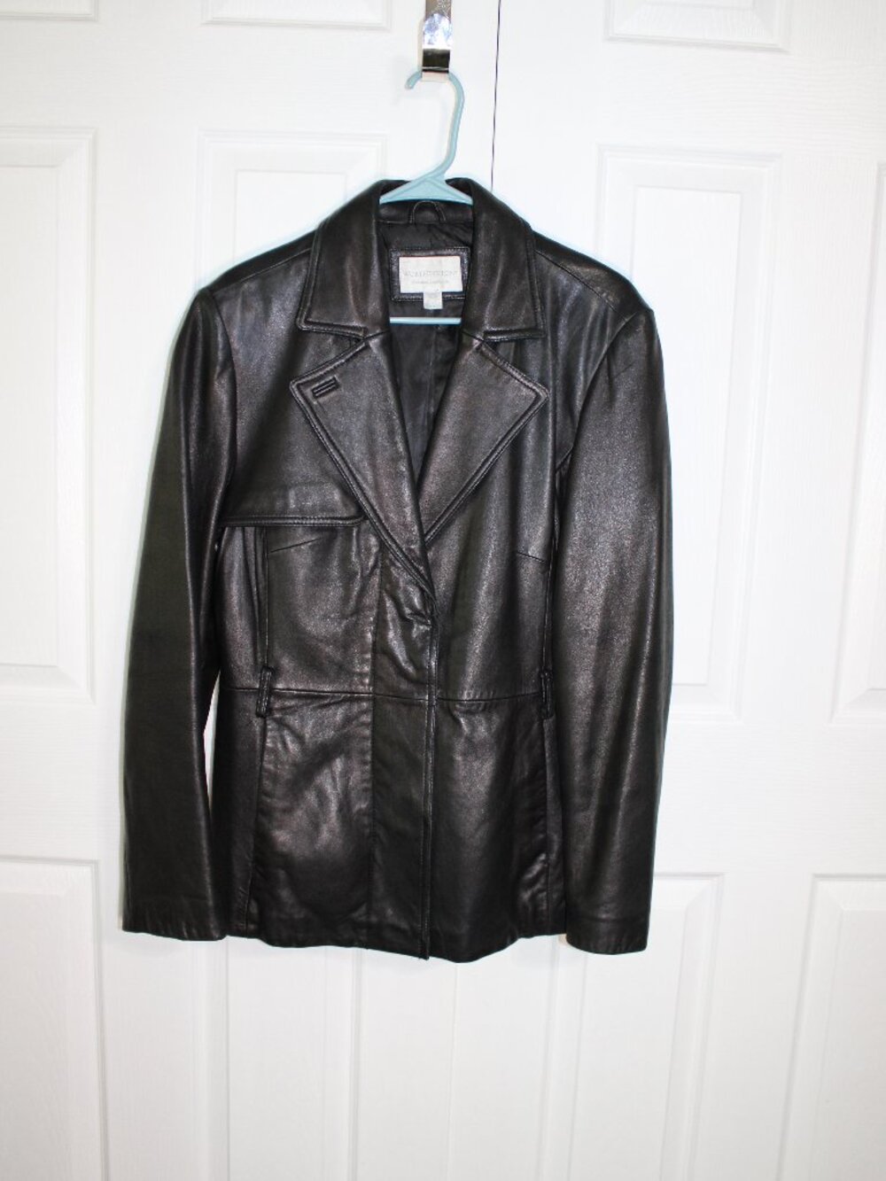 Worthington Women's Black Lambskin Leather Asymmetrical Front Flap Jacket